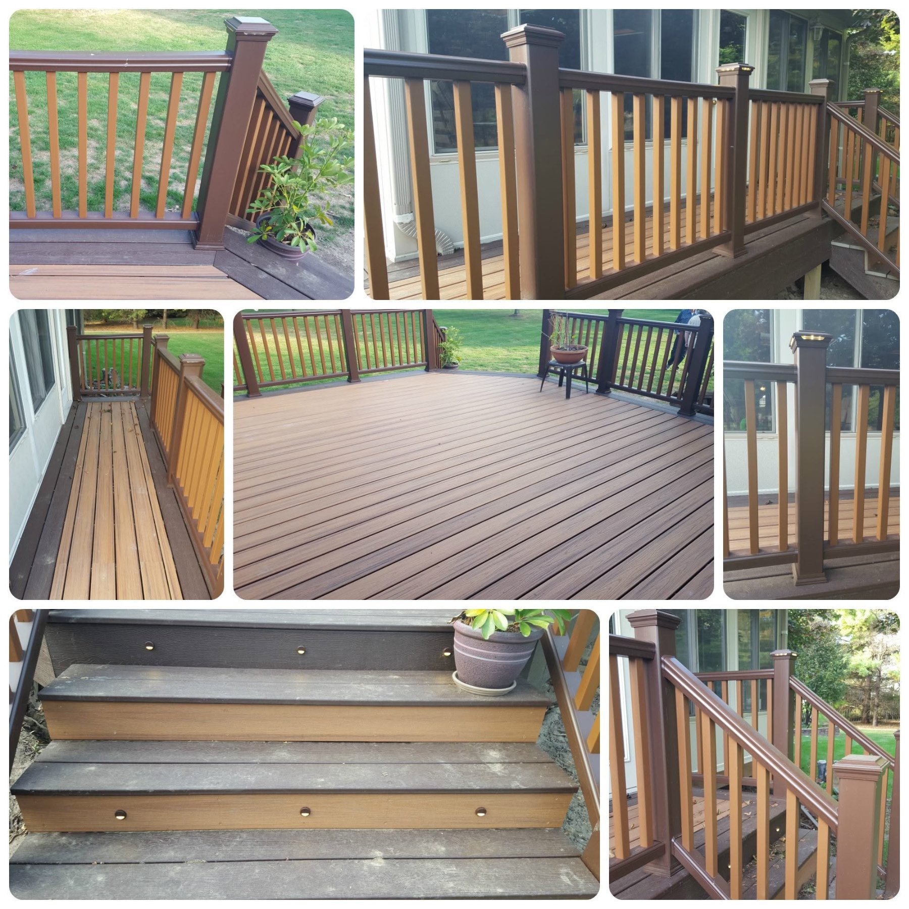 Composite deck build, railings, stairs and lighting