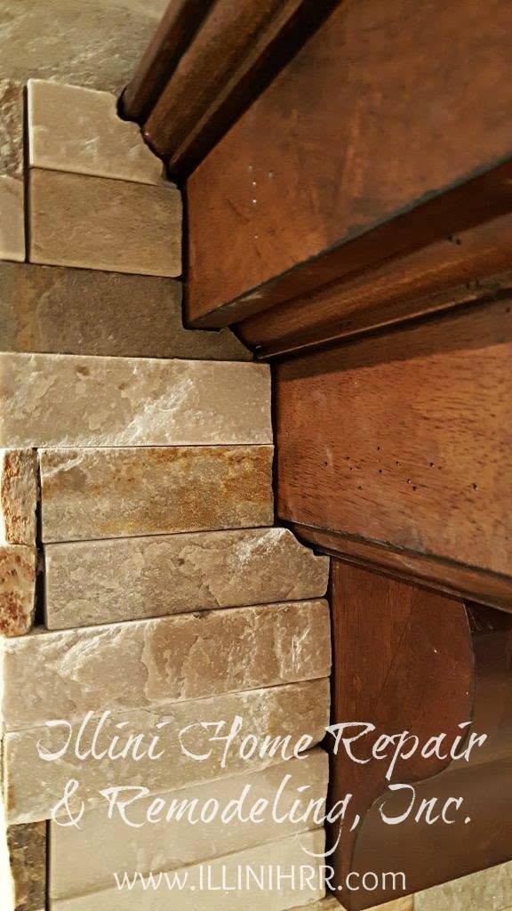 Stone wall fitted to an existing fireplace mantel, intricate work